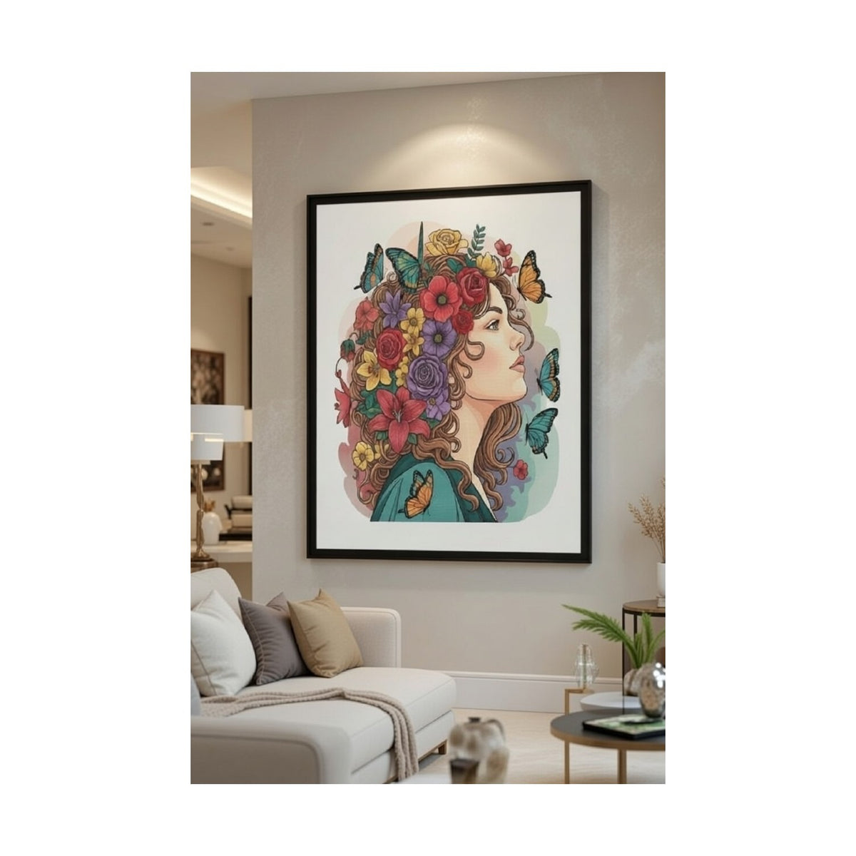 Safir Design Lüks Renkli ve Pastel Çiçekli Kadın Duvar Sanatı | Modern Çerçeveli Tablo