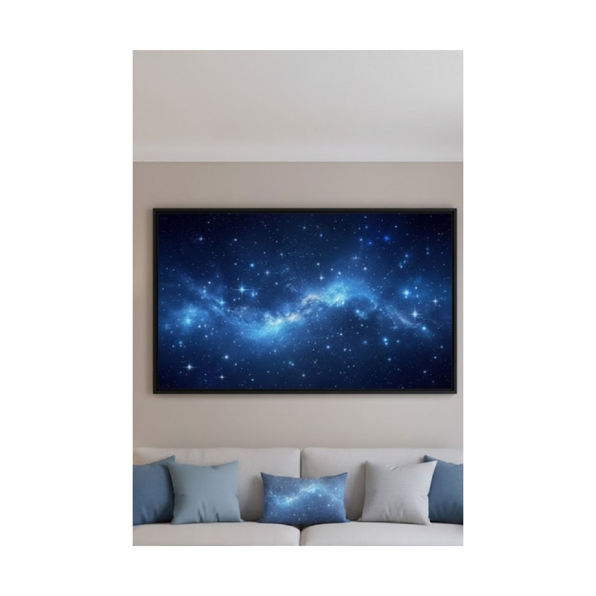 Safir Design Lüks Lacivert ve Mavi Yıldız Kümesi Duvar Sanatı | Modern Çerçeveli Tablo