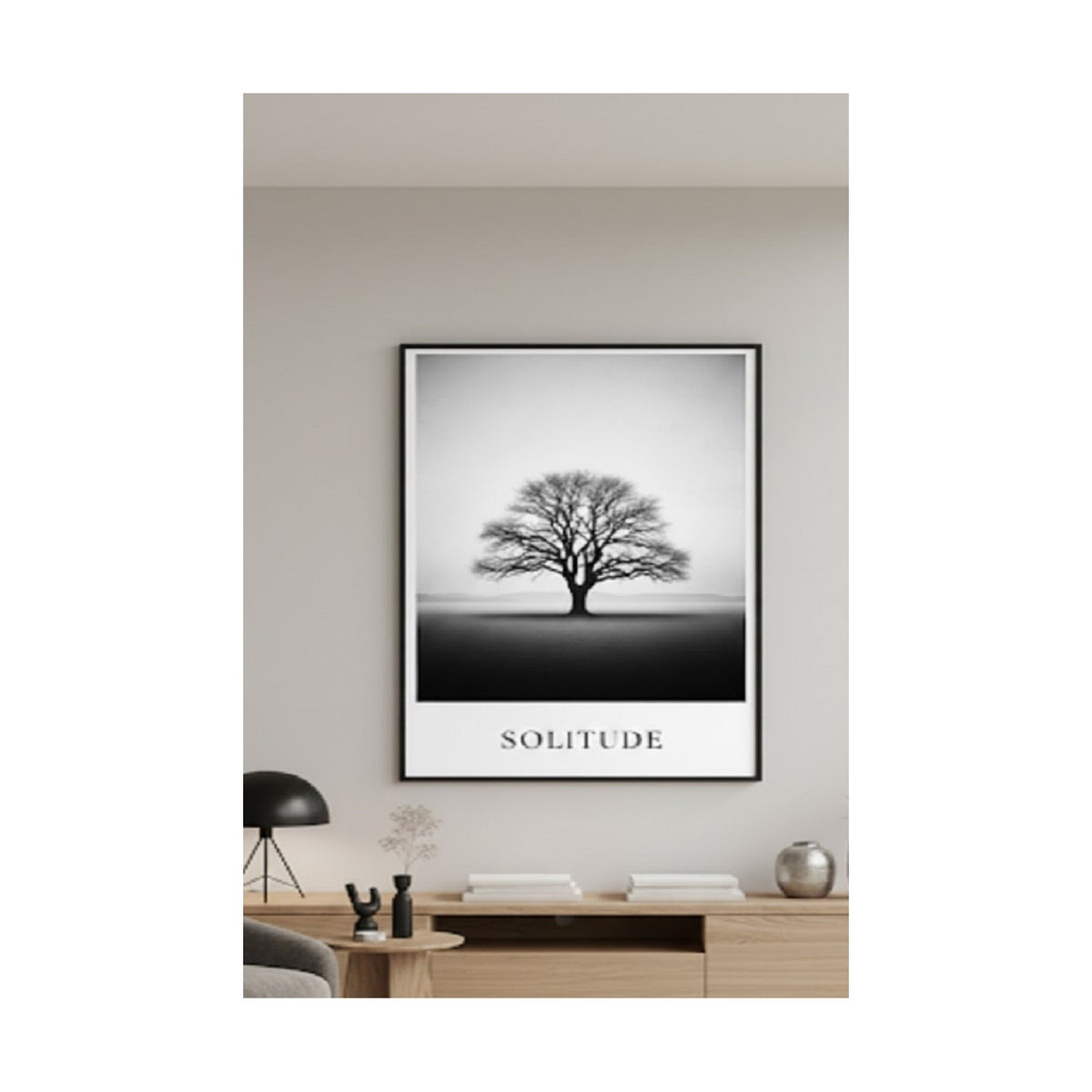 Safir Design Lüks Siyah Beyaz Minimalist Ağaç Duvar Sanatı | Modern Çerçeveli Tablo