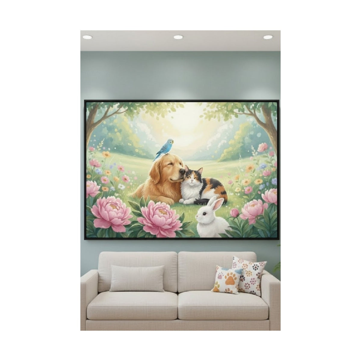 Safir Design Köpek Kedi Tavşan Duvar Sanatı | Modern Çerçeveli Tablo