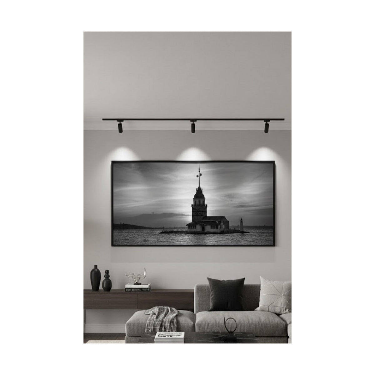 Safir Design Lüks Siyah ve Beyaz Kız Kulesi Duvar Sanatı | Modern Çerçeveli Tablo