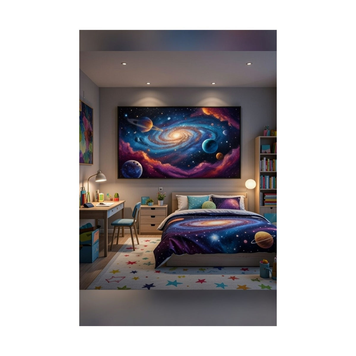 Safir Design Lüks Mavi ve Mor Gezegen Figürlü Duvar Sanatı | Modern Çerçeveli Tablo