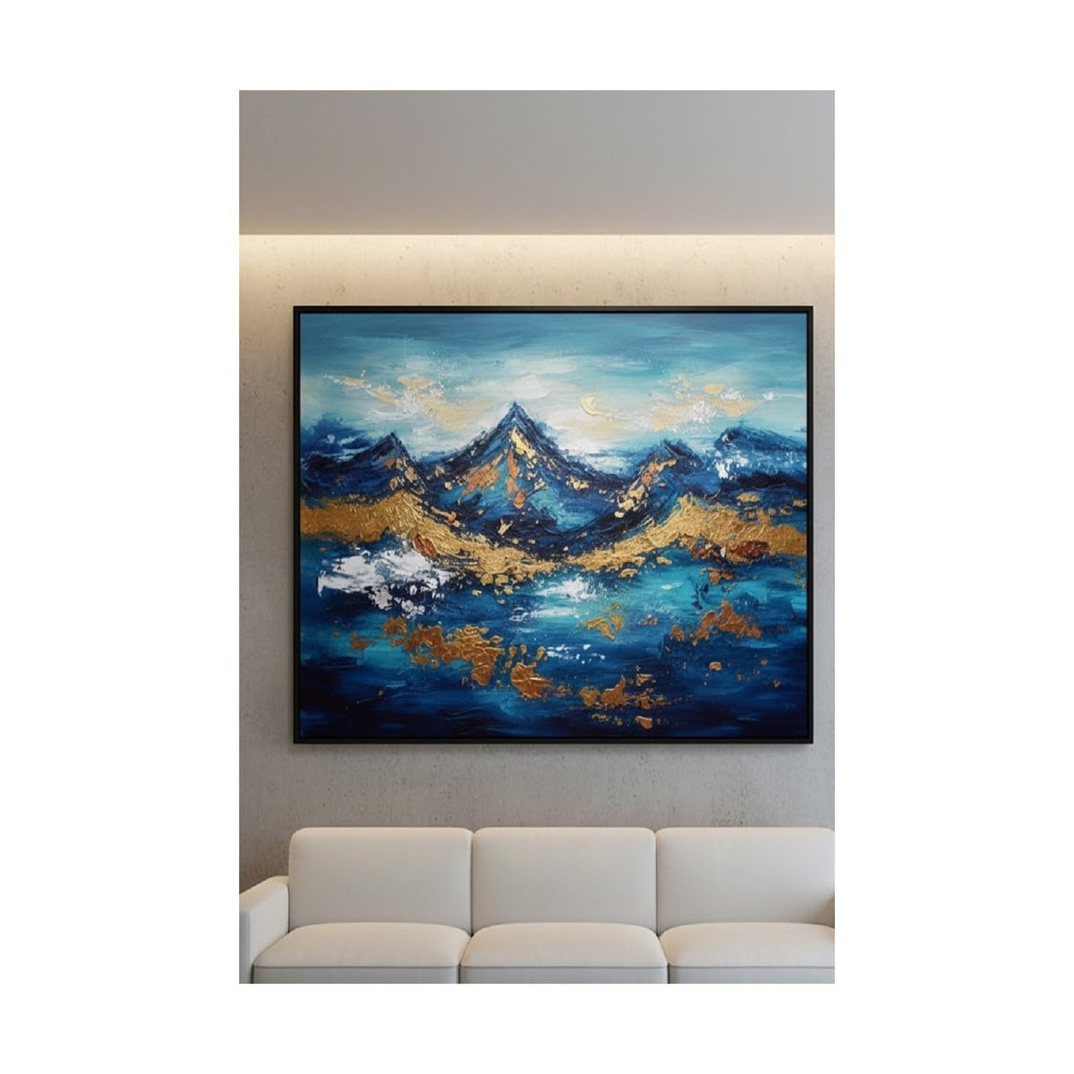 Safir Design Lüks Lacivert ve Gold Soyut Doğa Duvar Sanatı | Modern Çerçeveli Tablo