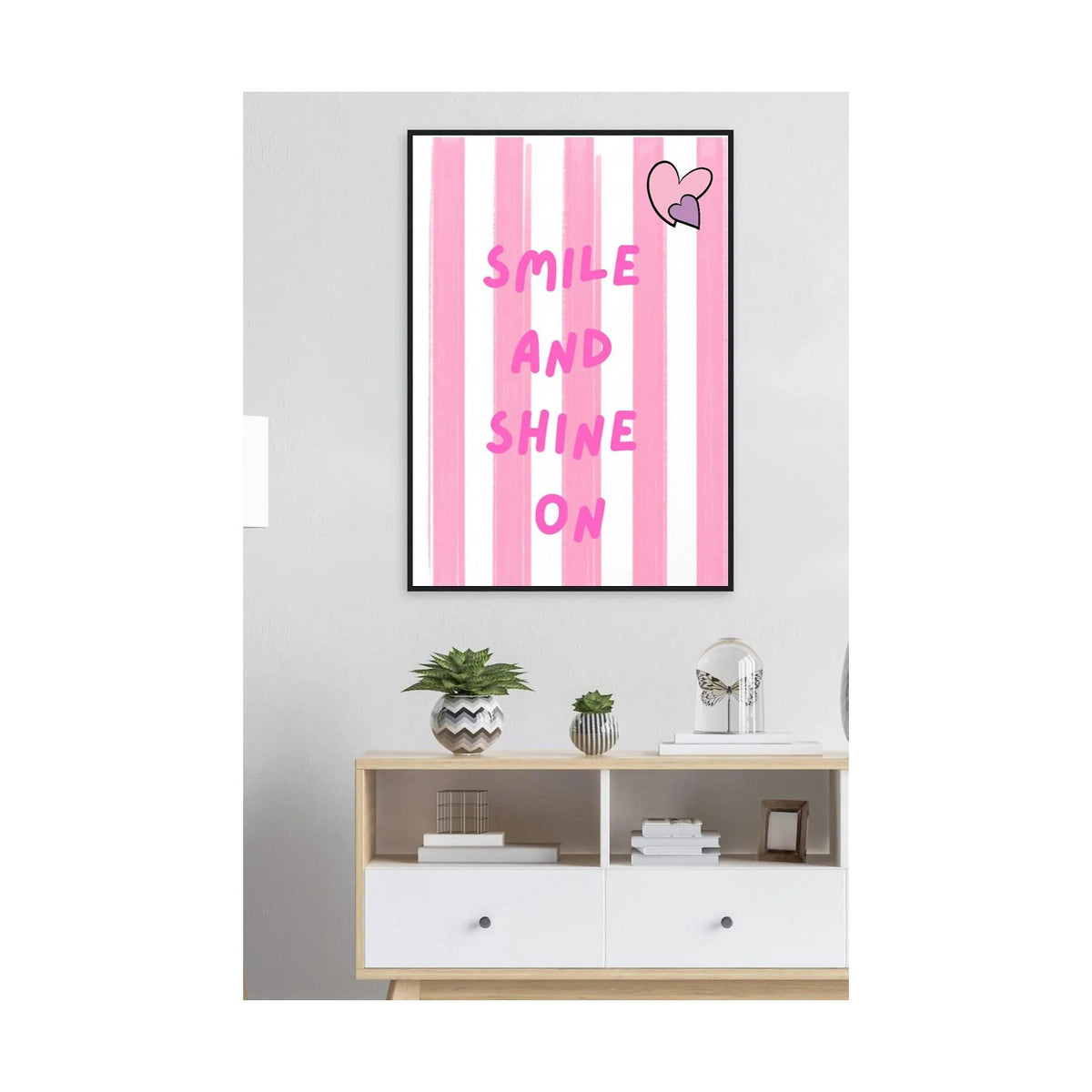 Safir Design Lüks Pembe ve Beyaz Dikey Çizgili Motivasyon Tablosu | Modern Çerçeveli Tablo