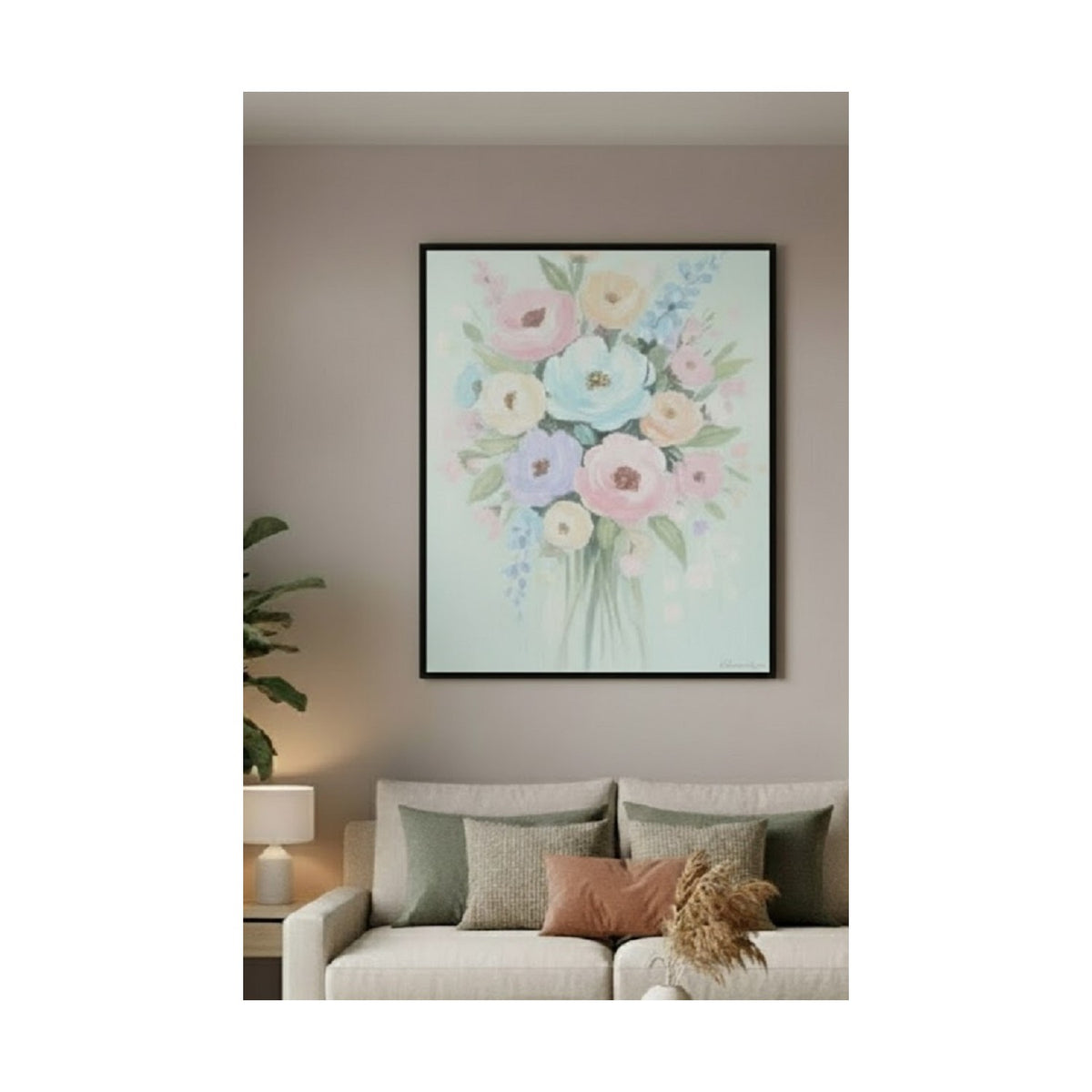 Safir Design Lüks Renkli ve Pastel Çiçek Demeti Duvar Sanatı | Modern Çerçeveli Tablo