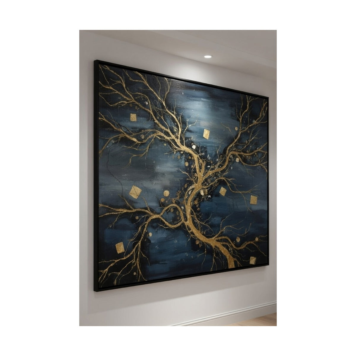 Safir Design Altın Detaylı Gökyüzü ve Ağaç Formlu Dekoratif Çerçeveli Tablo
