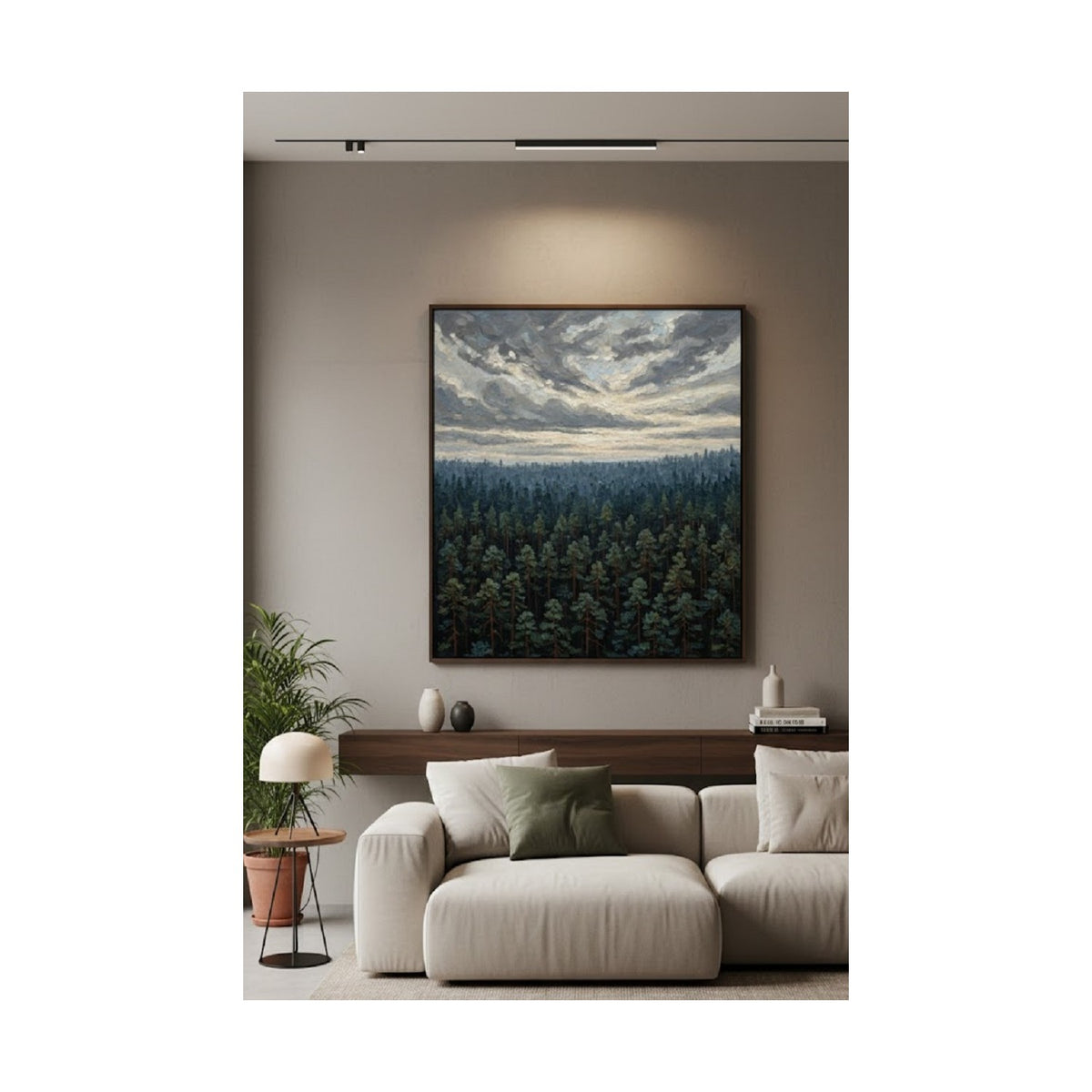 Safir Design Iskandinav Tarzı Puslu Orman ve Gökyüzü Çerçeveli Tablo