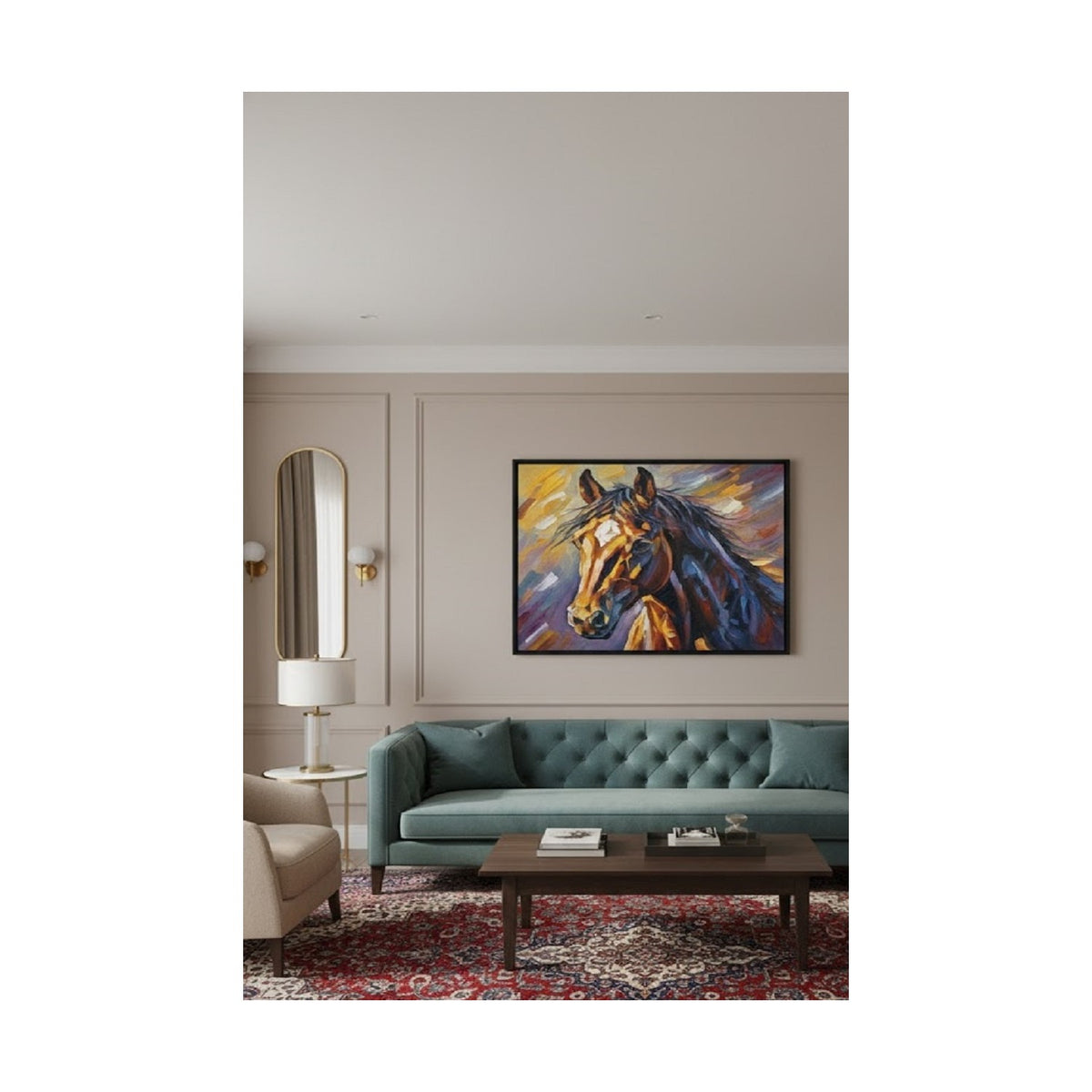 Safir Design Lüks Salon ve Ofis Dekoru Için At Temalı Çerçeveli Tablo