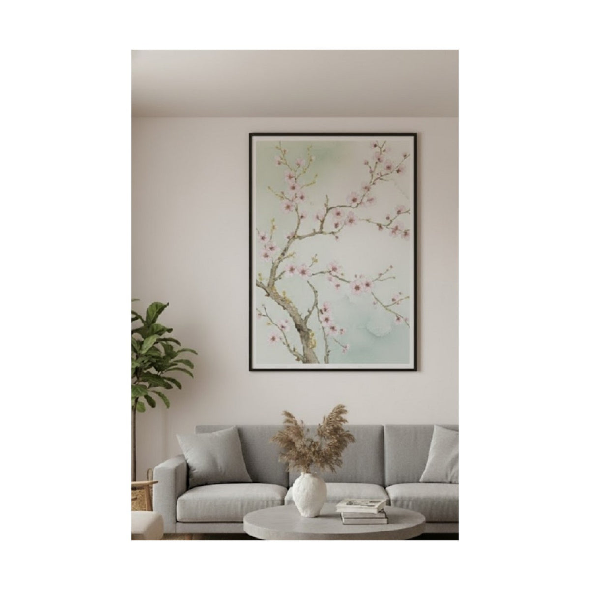 Safir Design Zen Stilinde Soft Renkli Kiraz Çiçeği Temalı Çerçeveli Tablo