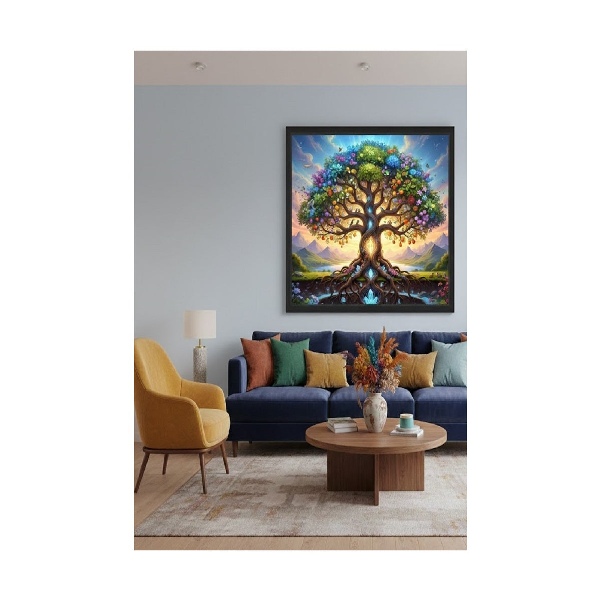 Safir Design Mistik Hayat Ağacı ve Kristal Köklü Fantastik Çerçeveli Tablo