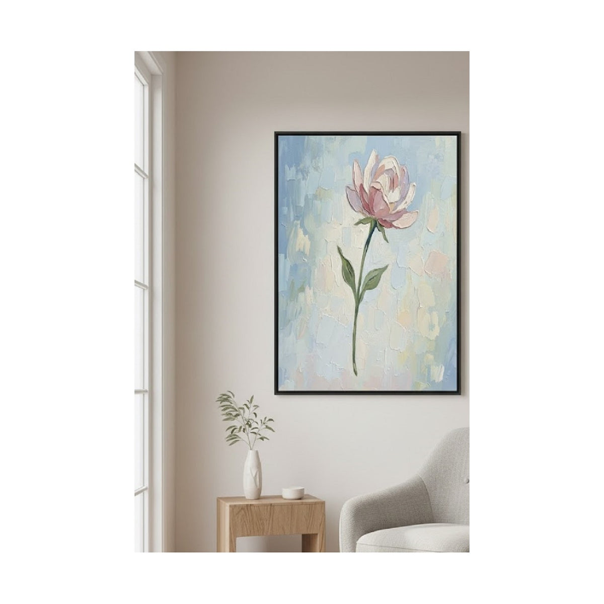 Safir Design Pastel Tonlarda Modern Soyut Çiçek Figürlü Çerçeveli Tablo