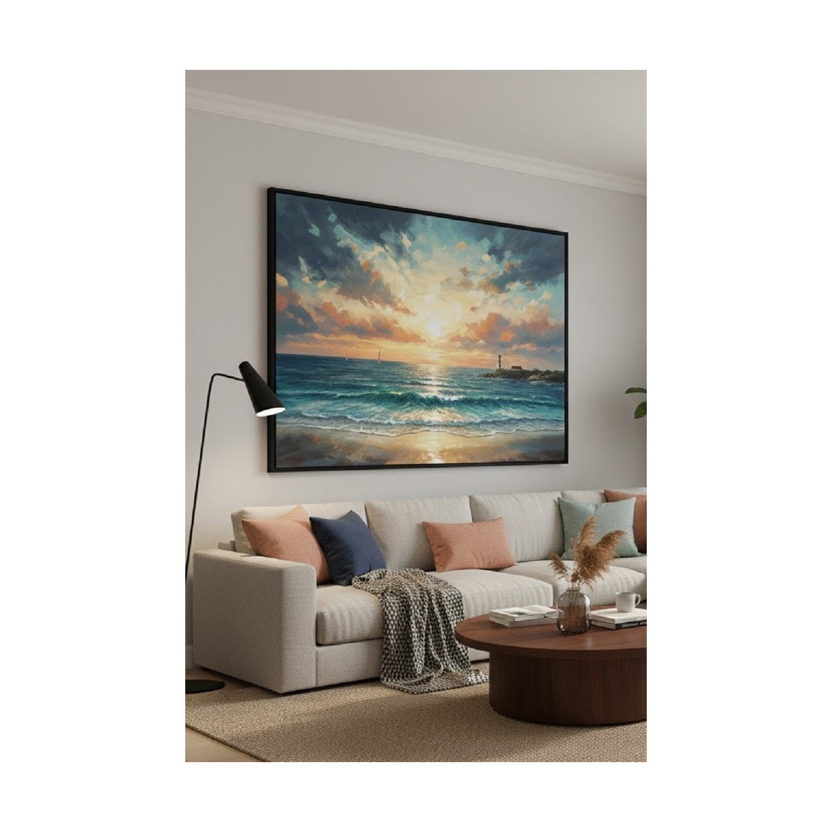 Safir Design Sahil Esintisi Deniz Kıyısı ve Deniz Feneri Temalı Çerçeveli Tablo