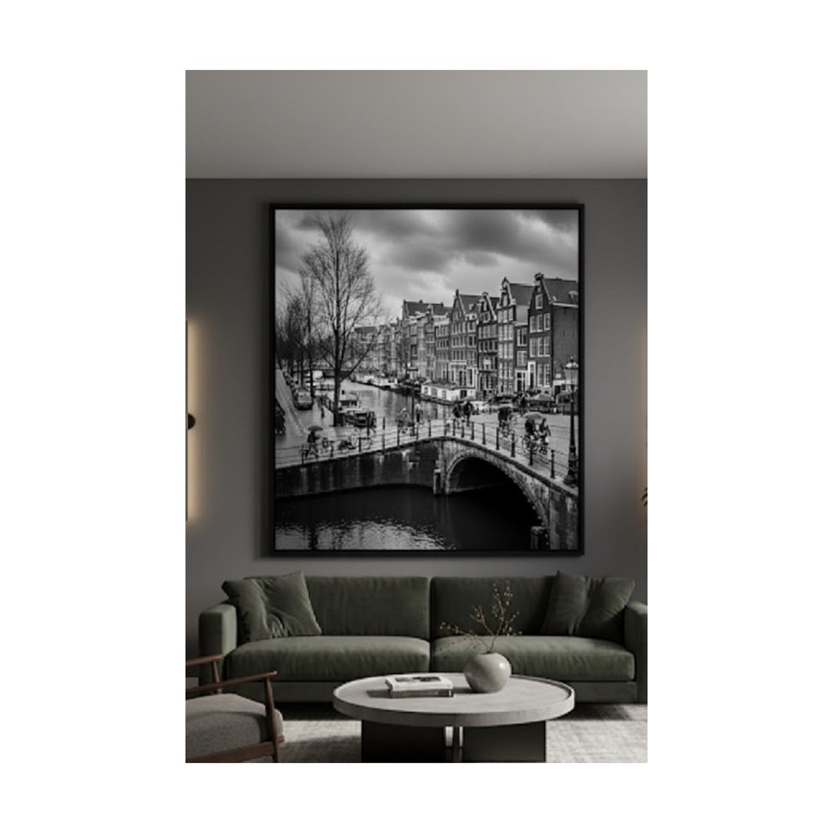 Safir Design Avrupa Esintisi,siyah Beyaz Amsterdam Şehir Manzarası Çerçeveli Tablo