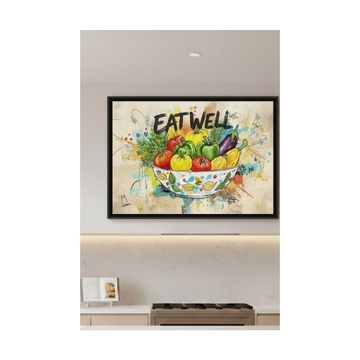 Safir Design Enerjik Mutfaklar Renkli Sebze Figürlü "eat Well" Çerçeveli Tablo