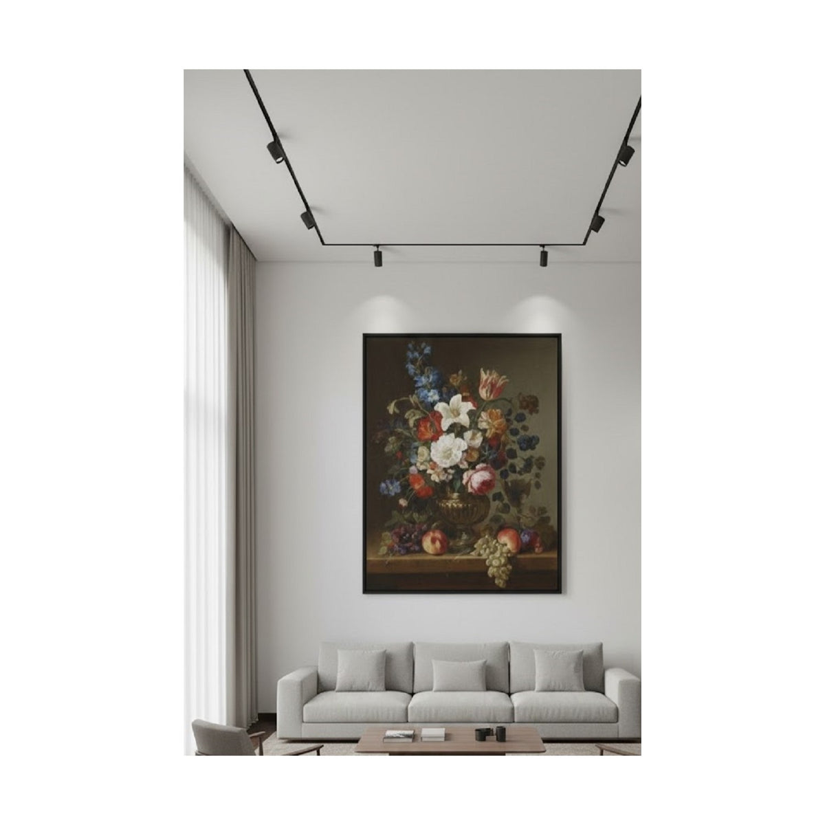Safir Design Klasik Zarafet Vazoda Çiçekler ve Meyveler Temalı Çerçeveli Tablo