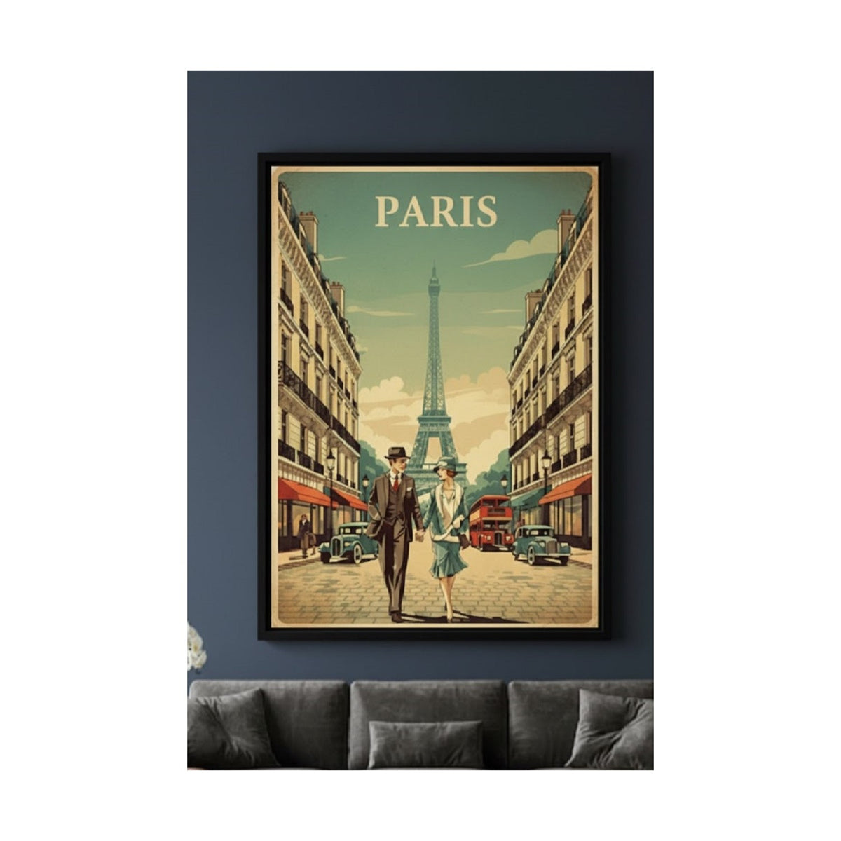 Safir Design Retro Romantizm Paris Sokaklarında El Ele Bir Çift Temalı Çerçeveli Tablo