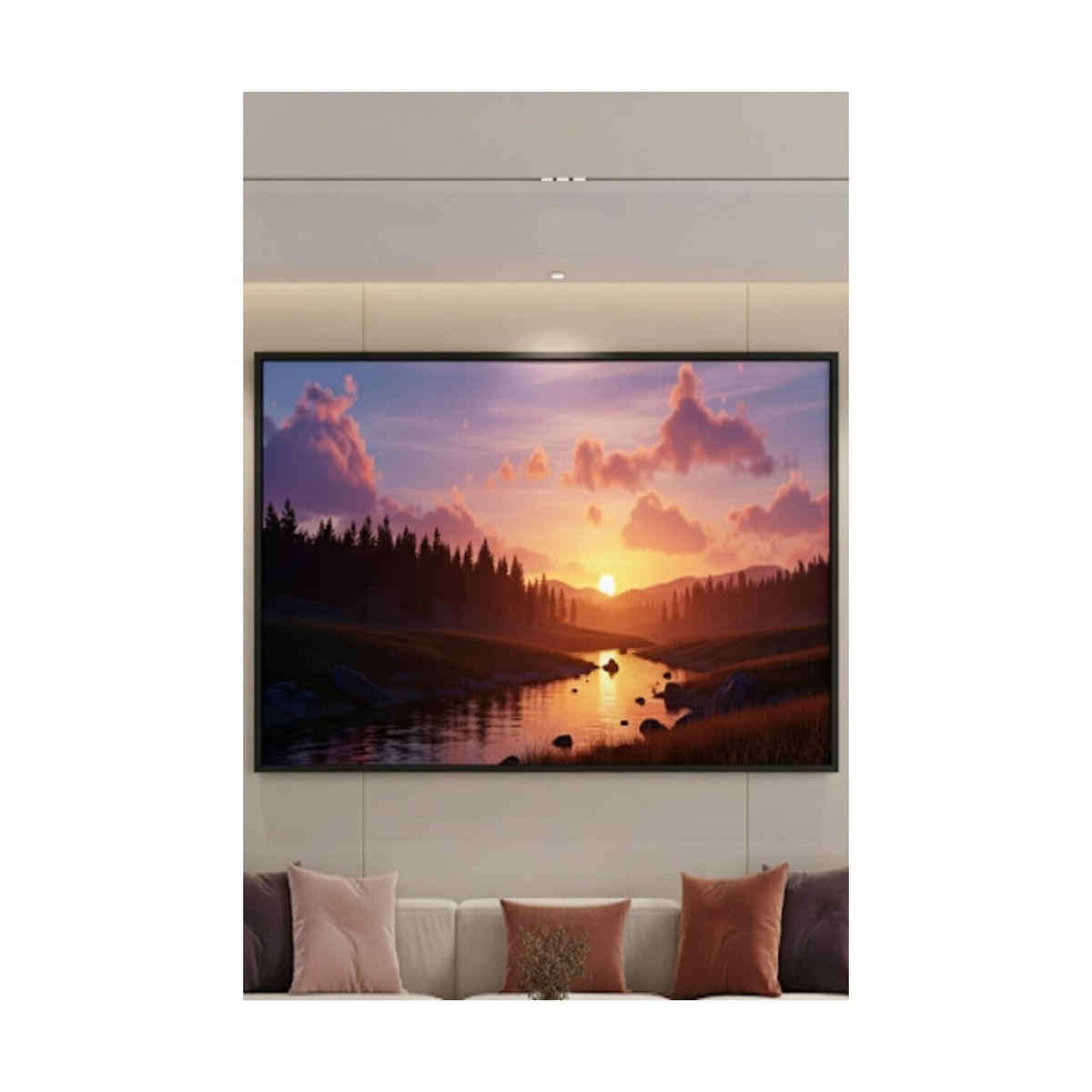 Safir Design Kızıl Gökyüzü ve Çam Ormanı Manzaralı Şık Çerçeveli Tablo