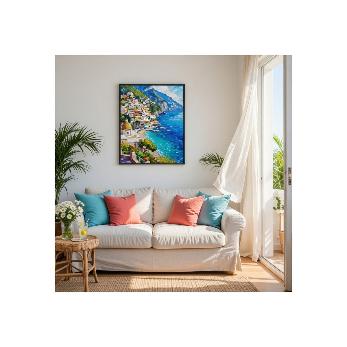 Safir Design Akdeniz Kıyıları Renkli Şehir Manzaralı Çerçeveli Tablo
