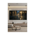 Safir Design Sokak Lambası Işığında Islak Sokak Manzaralı Şık Çerçeveli Tablo