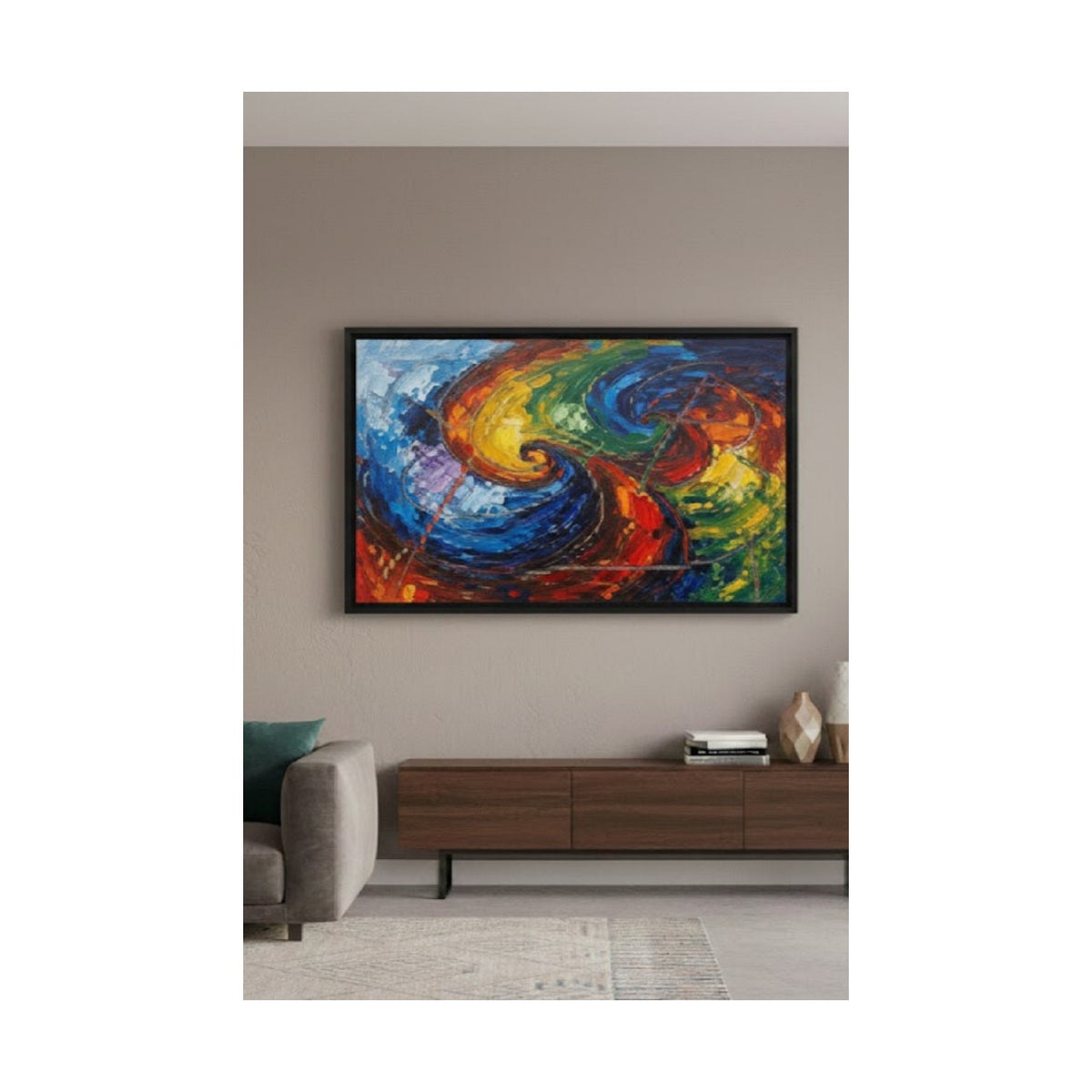Safir Design Çok Renkli Soyut Girdap Desenli Modern Çerçeveli Tablo Çerçeveli Tablo
