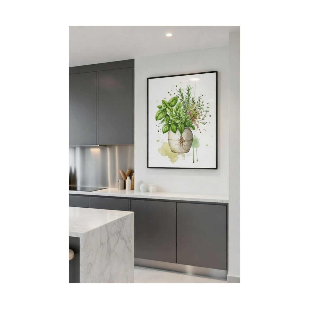 Safir Design Modern Mutfaklar Için Botanik Illüstrasyonlu Çerçeveli Tablo