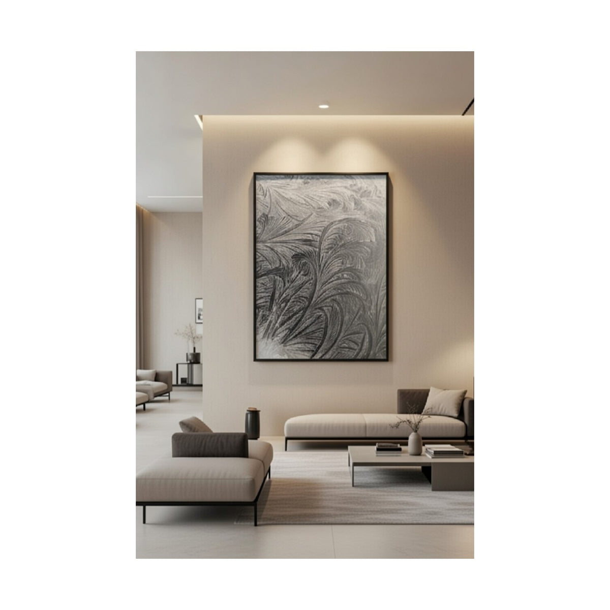 Safir Design Modern Buz Kristali Desenli Siyah Çerçeveli Tablo