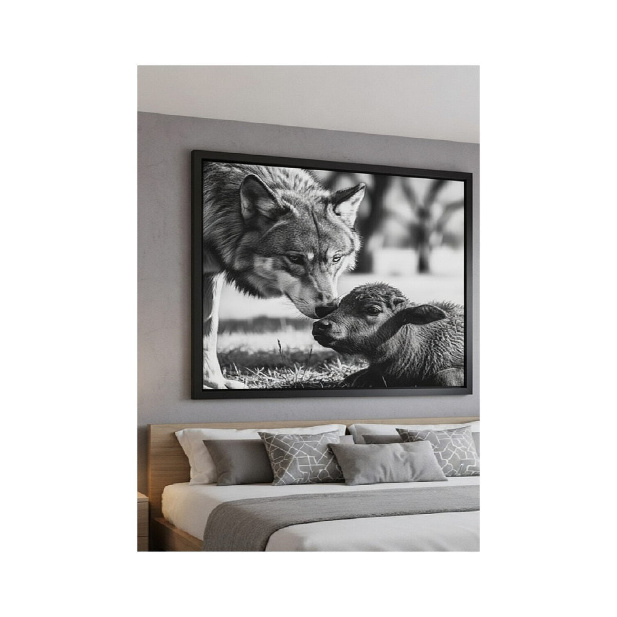 Safir Design Modern Siyah Beyaz Kurt Temalı Çerçeveli Tablo