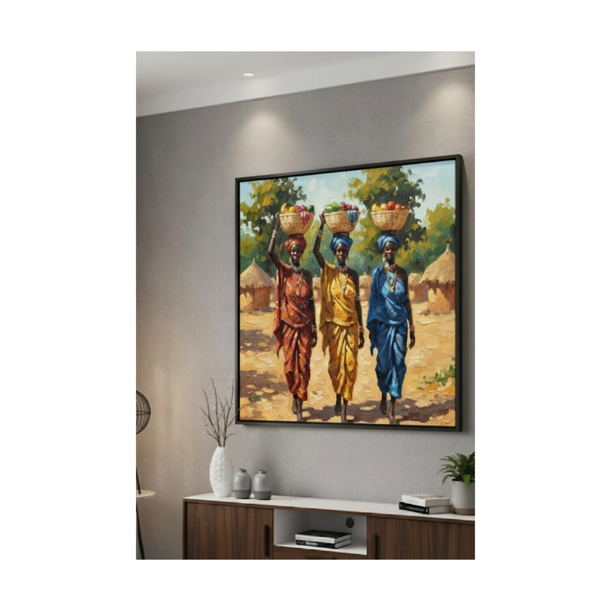 Safir Design Canlı Renk Paletli Etnik Afrika Figürlü Çerçeveli Tablo
