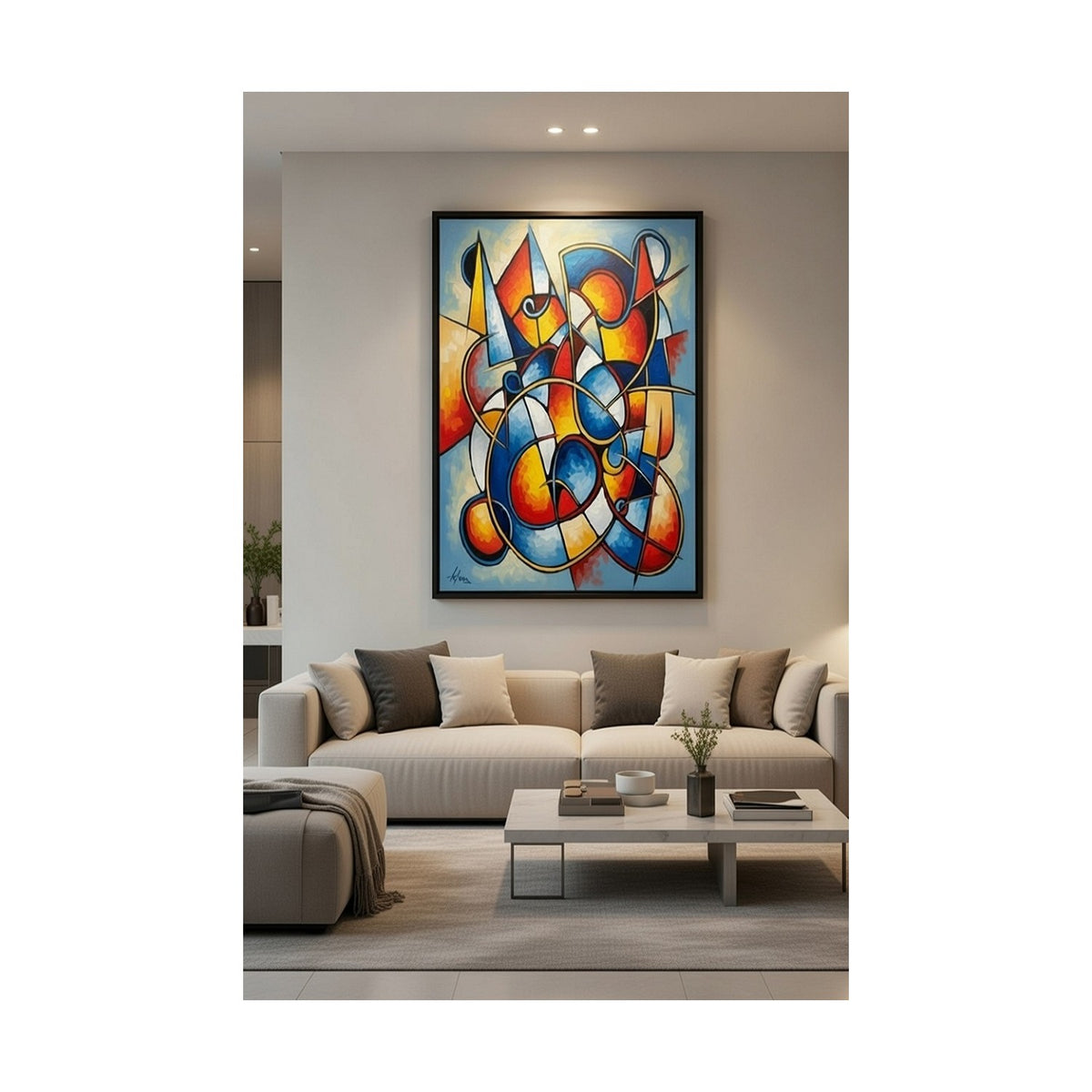 Safir Design Modern Soyut Geometrik Formlar Siyah Çerçeveli Tablo