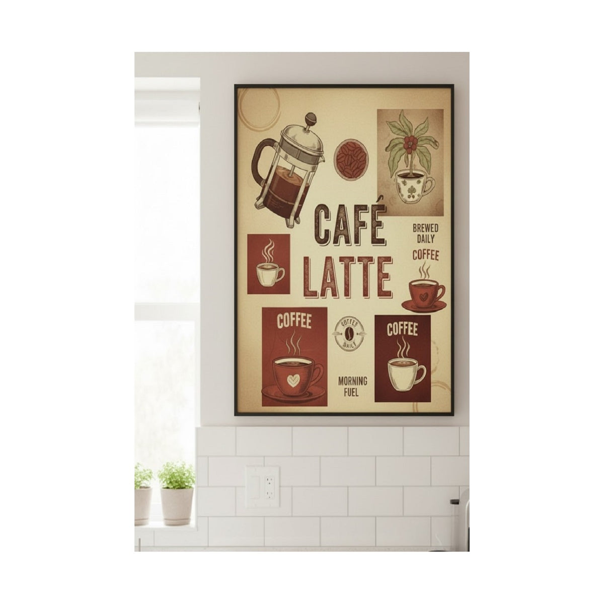 Safir Design Kahve Severlere Özel Retro Illüstrasyonlu Çerçeveli Tablo