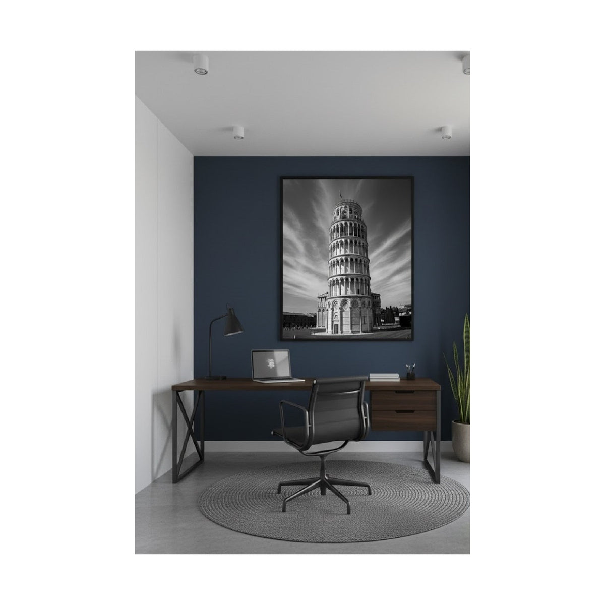 Safir Design Siyah Beyaz Pisa Kulesi Temalı Modern Tasarım Çerçeveli Tablo
