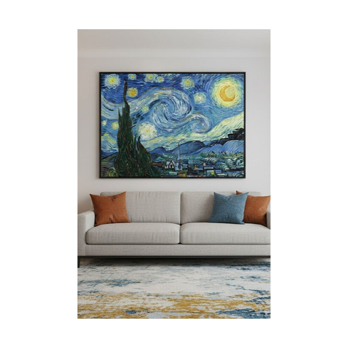 Safir Design Van Gogh Yıldızlı Gece Temalı Çerçeveli Tablo - Ünlü Sanat Eseri Duvar Dekoru