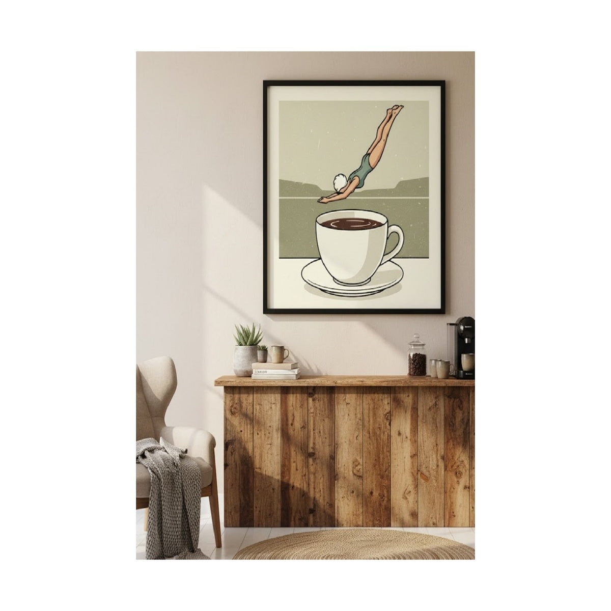 Safir Design Kahve Keyfi Temalı Minimalist Çerçeveli Tablo Mutfak ve Kafe Duvar Dekoru