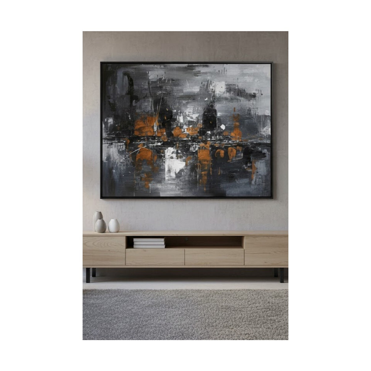 Safir Design Antrasit ve Bakır Tonlarında Modern Soyut Çerçeveli Tablo Loft Tarzı Tablo