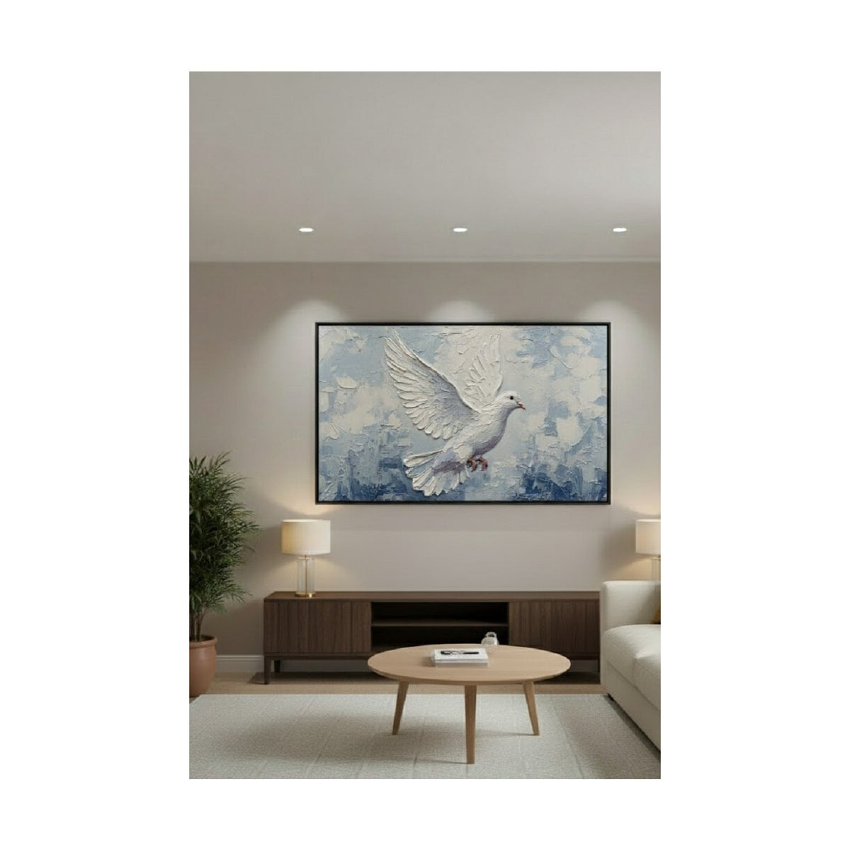 Safir Design Beyaz Güvercin ve Doğa Temalı Şık Çerçeveli Tablo