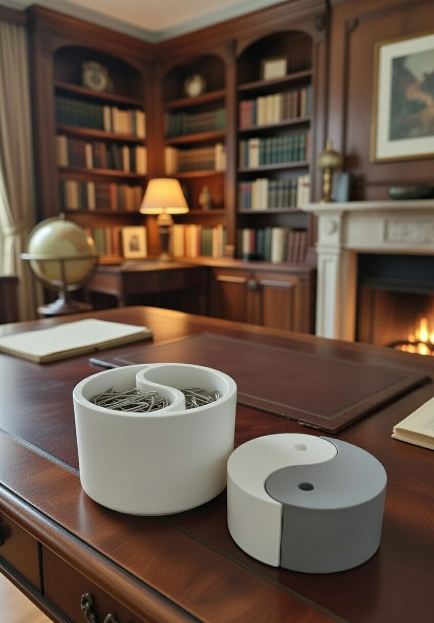 Safir Design Yin Yang Ofis ve Masaüstü Seti - Mat Beyaz/gri 2li Set