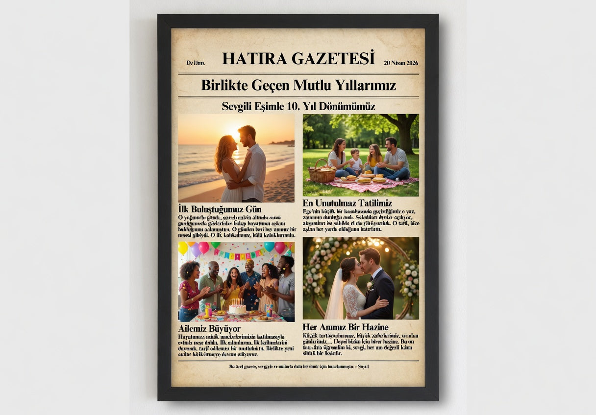 Safir Design Kişiye Özel Anı Gazetesi Çerçeveli Tablo-Kişiye Özel Tasarım Hatıra Gazetesi Tablo-Hediye Tablo