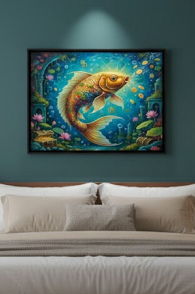 Safir Design Bolluk ve Refah Getiren Feng Shui Şans Balığı Konseptli Çerçeveli Tablo