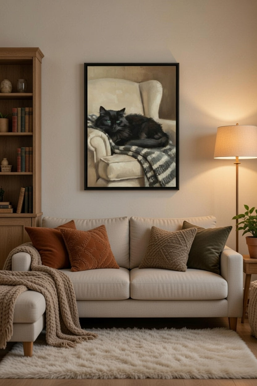 Safir Design Vintage Koltuk Üzerinde Kedi Çerçeveli Tablo