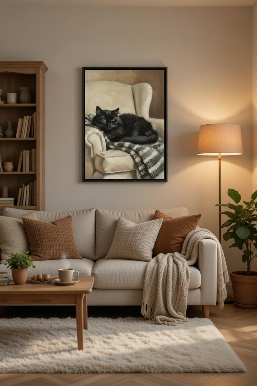 Safir Design Vintage Koltuk Üzerinde Kedi Çerçeveli Tablo