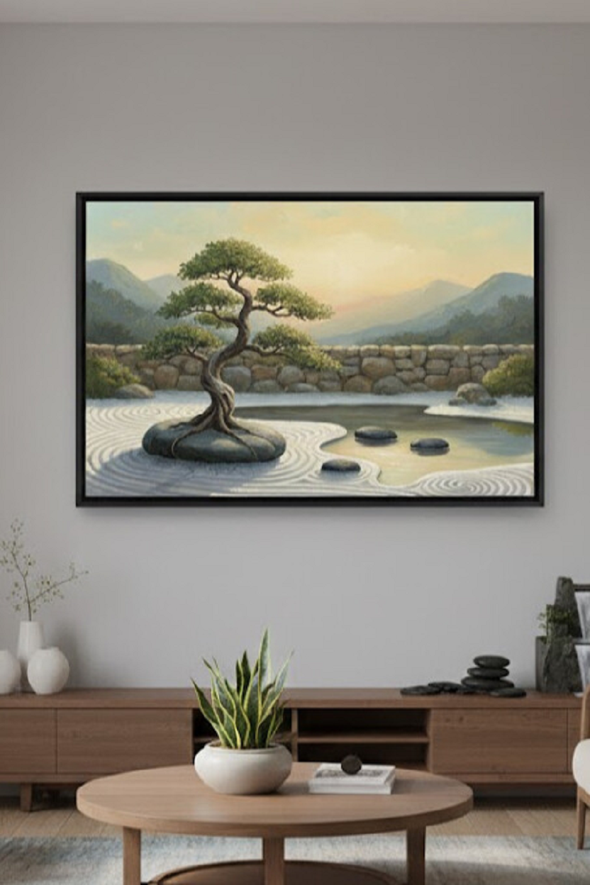 Safir Design Huzur Veren Japon Bahçesi Manzaralı Çerçeveli Tablo