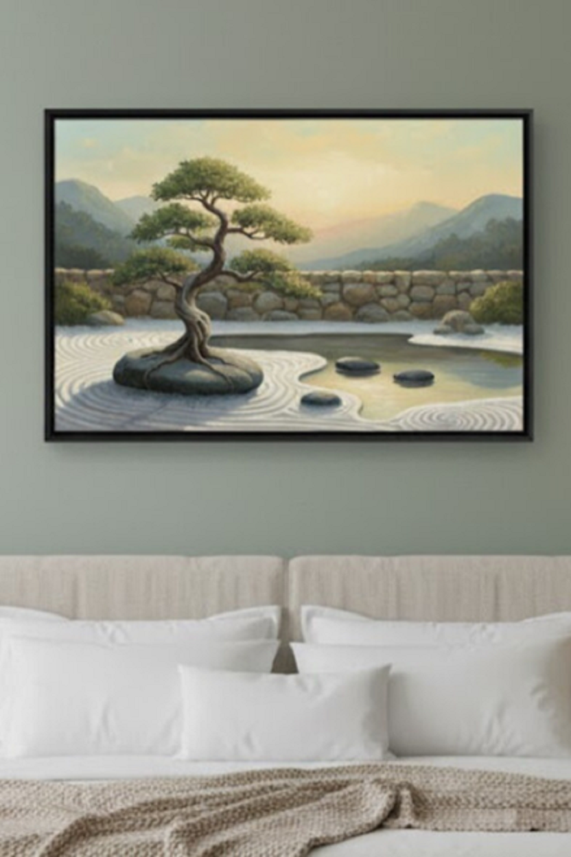 Safir Design Huzur Veren Japon Bahçesi Manzaralı Çerçeveli Tablo