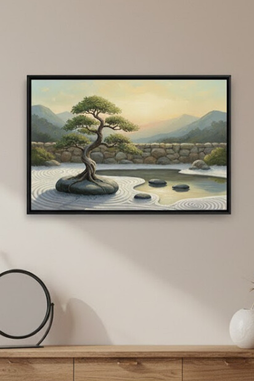 Safir Design Huzur Veren Japon Bahçesi Manzaralı Çerçeveli Tablo