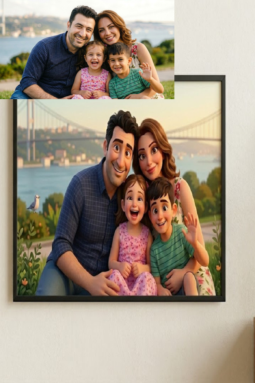 Kişiye Özel Fotoğraftan Animasyon Karakter Posterli Ahşap Çerçeveli