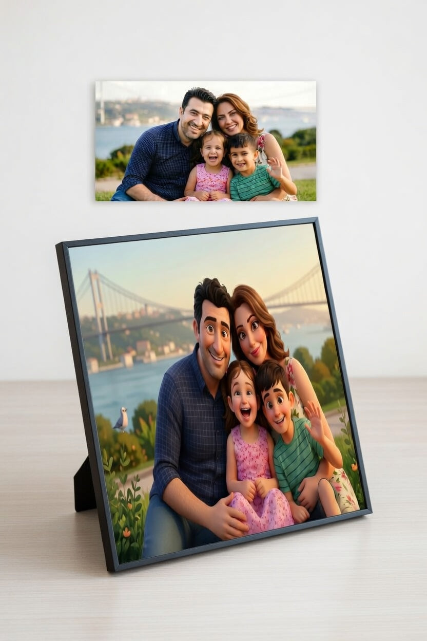 Kişiye Özel Fotoğraftan Animasyon Karakter Posterli Ahşap Çerçeveli