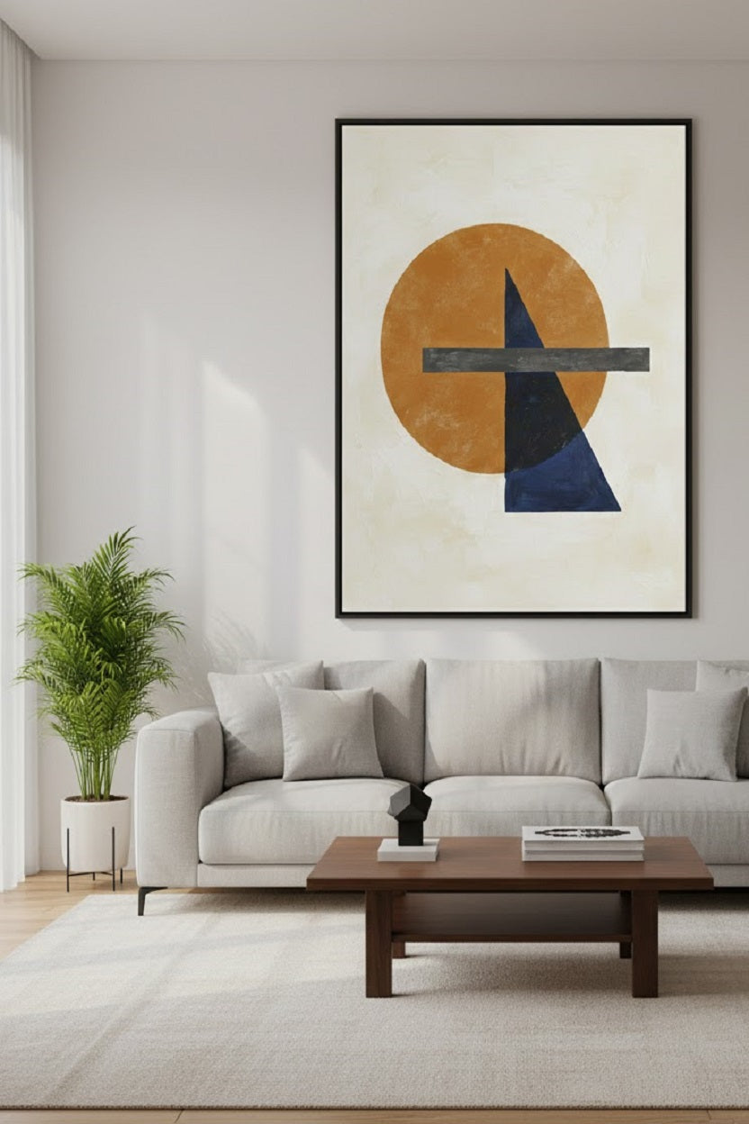 Safir Design Minimalist Geometrik Kompozisyon Şık Çerçeveli Tablo