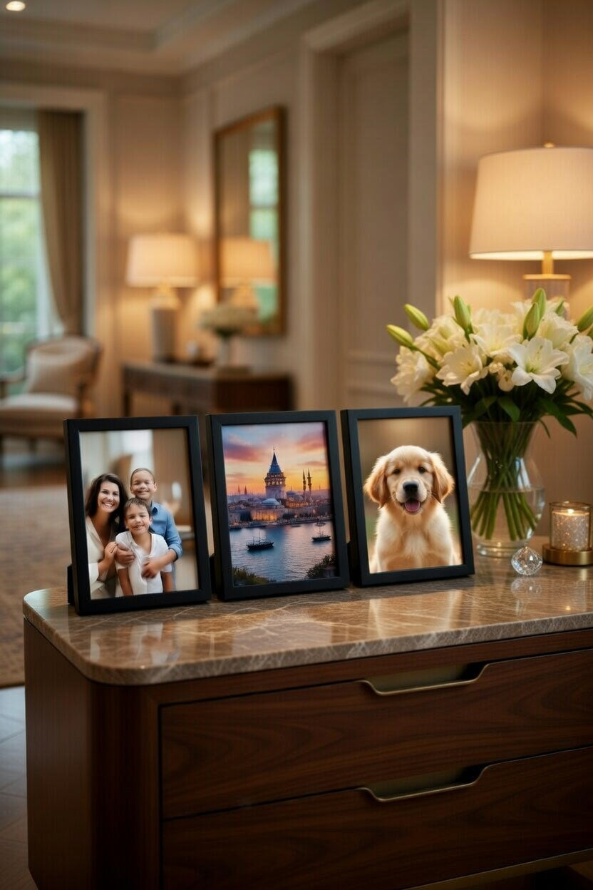 Modern Siyah Ahşap Fotoğraf Çerçevesi 3lü Set- Masa Üstü Dekoratif Çerçeve Seti