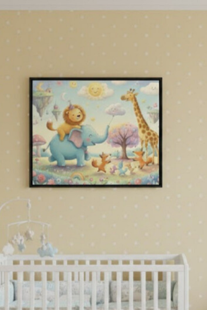 Safir Design Sevimli Hayvanlar Alemi Çerçeveli Çocuk Odası Tablosu
