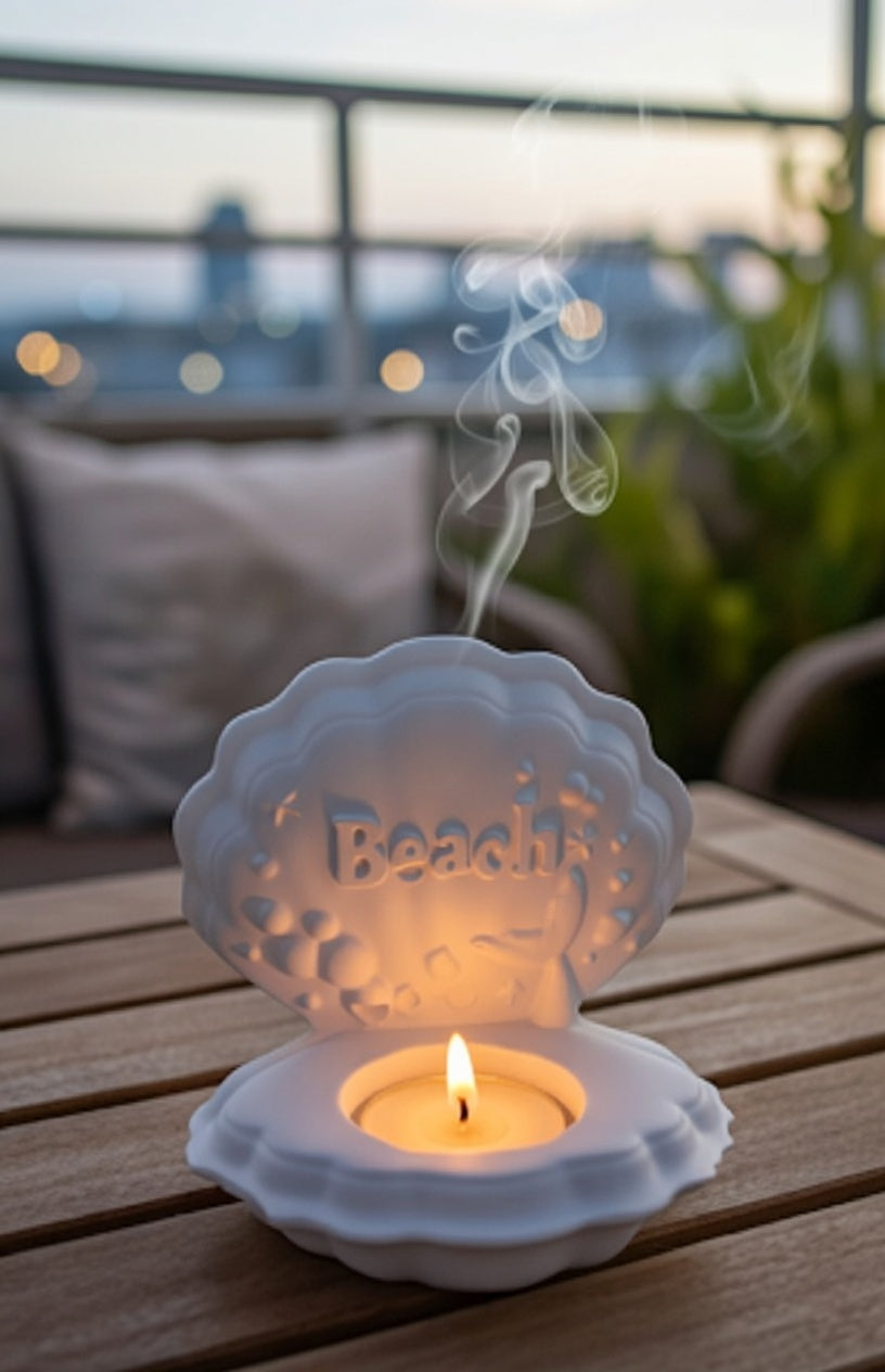 Sahil Temalı Mum Takımı - Tealight Mumlu Denizkabuğu Mumluk