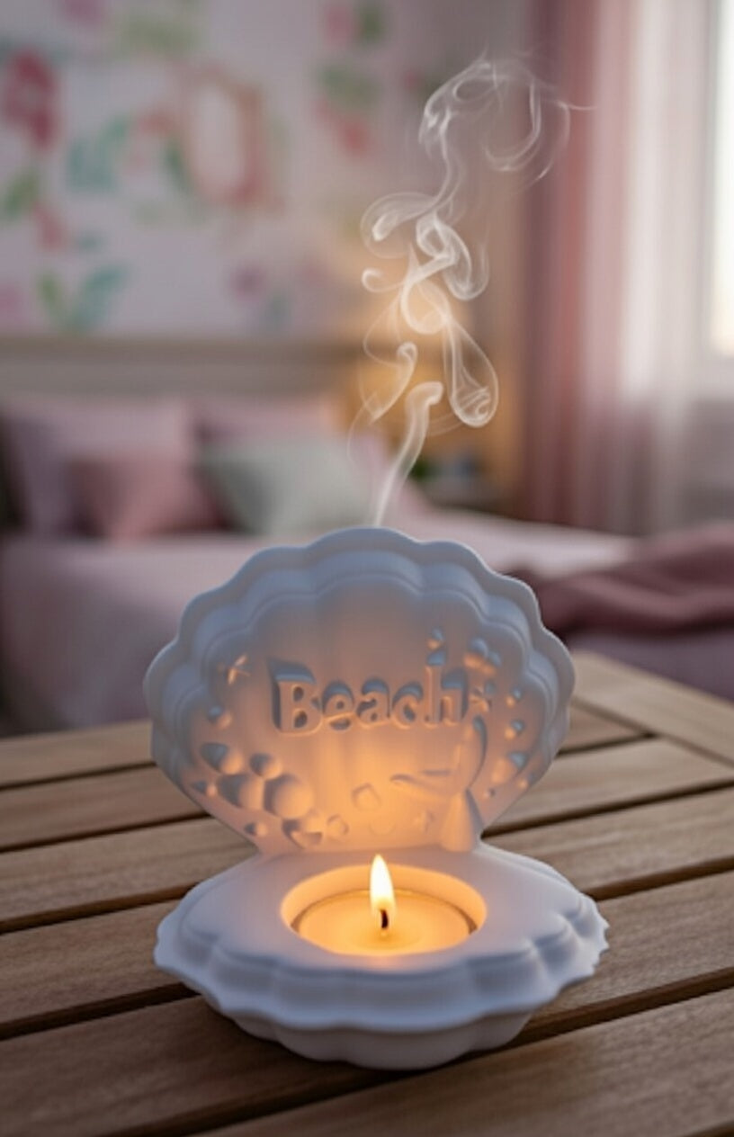 Sahil Temalı Mum Takımı - Tealight Mumlu Denizkabuğu Mumluk